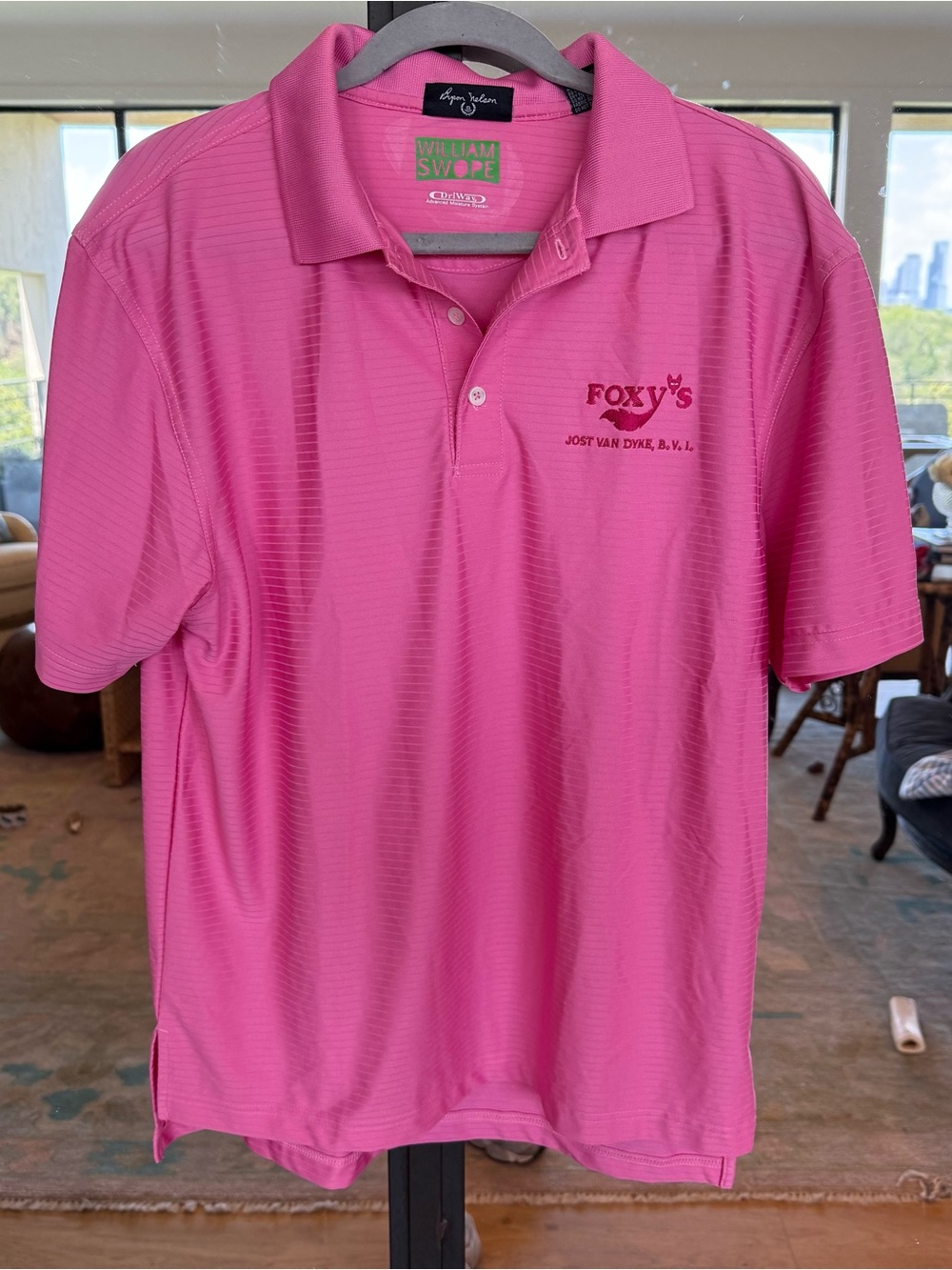 Byron Nelson Pink Polo Shirt - Foxy's Jost van Dyke Logo